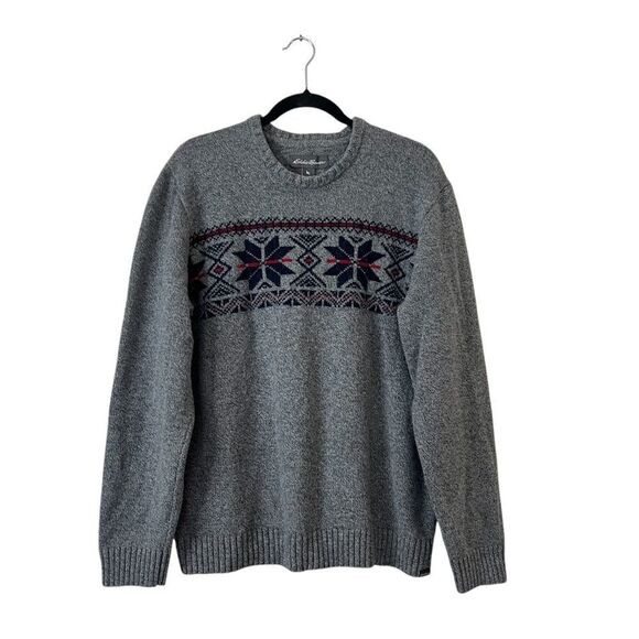 Eddie Bauer Fair Isle Wool Blend Crew Neck Sweater Size XL in Gray - Picture 1 of 8
